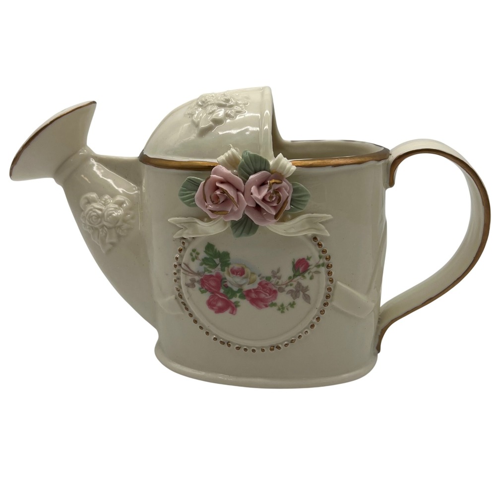 Shabby Chic Porcelain Watering Can Cottagecore Decorative Ceramic Bud Vase Roses